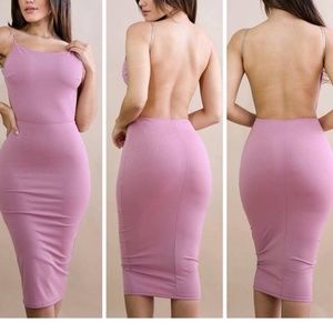 PINK SPARKLE SHOULDER CHAIN BACK OUT BODYCON DRESS